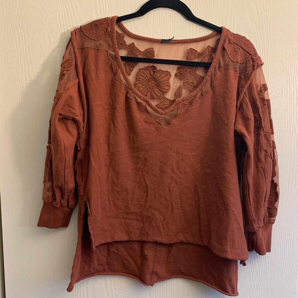 FP NEW ROMANTICS High-Low Long Sleeve Mesh Top